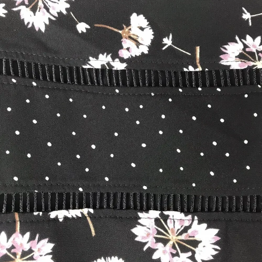 NWT White House Black Market Skirt Floral Polka Dot Black White Purple Lined 10